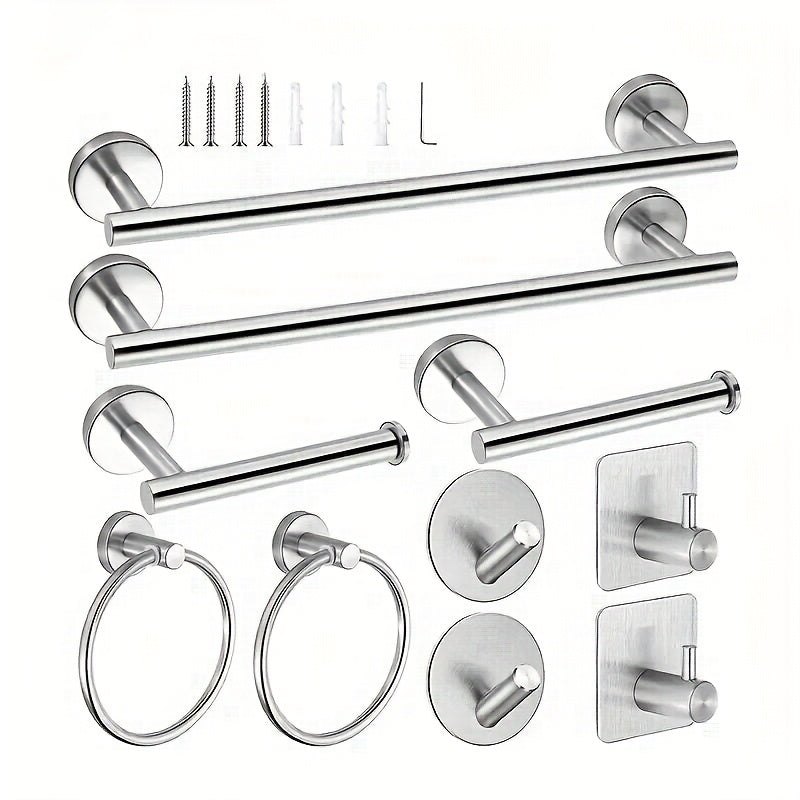 10-Piece Matte Bathroom Hardware Set - SUS304 Bathroom Hook Set, 16" Hand Towel Bar, Tissue Holder, Angled Hooks, 2 Robe Hooks, Wall Mount Accessories