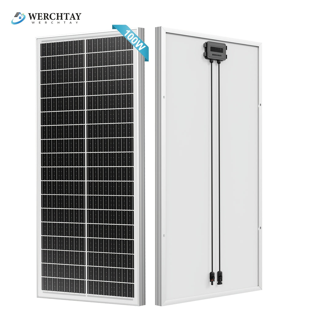 WERCHTAY 100W 太陽能板 12V 單晶硅技術 18BB 細胞 24% 高效率太陽能模組電源充電器，適用於露營車電池、船用、屋頂、農場、家庭、露營、車隊，離網系統