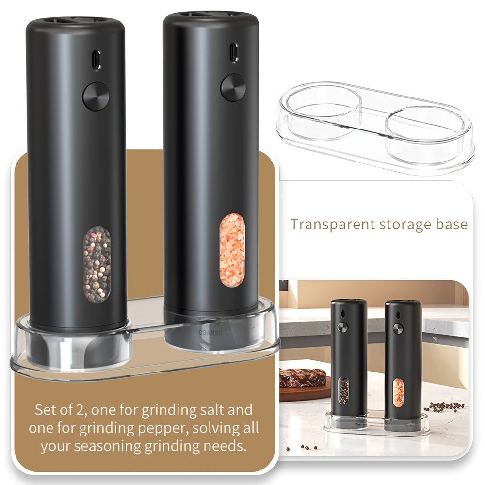 Electric Pepper Grinder Rechargeable – Automatic Salt & Pepper Grinder Set with 3.72oz Container, Exterior Adjustable Coarseness, White LED Light & One-Hand Operation – Perfect for Kitchen, Outdoor, BBQ & Gift Giving