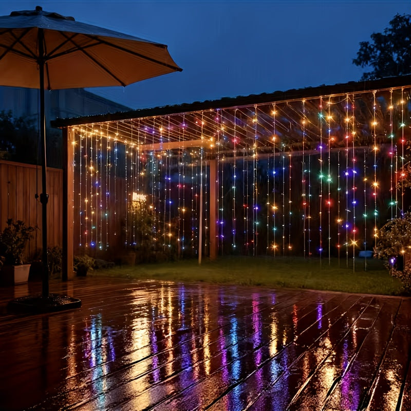 118.11*118.11英寸 USB 七彩窗帘灯 | 高品质户外LED灯条，免打孔，适用于花园、露台、屋檐、门廊、阳台 - 节日装饰的完美选择，遥控控制