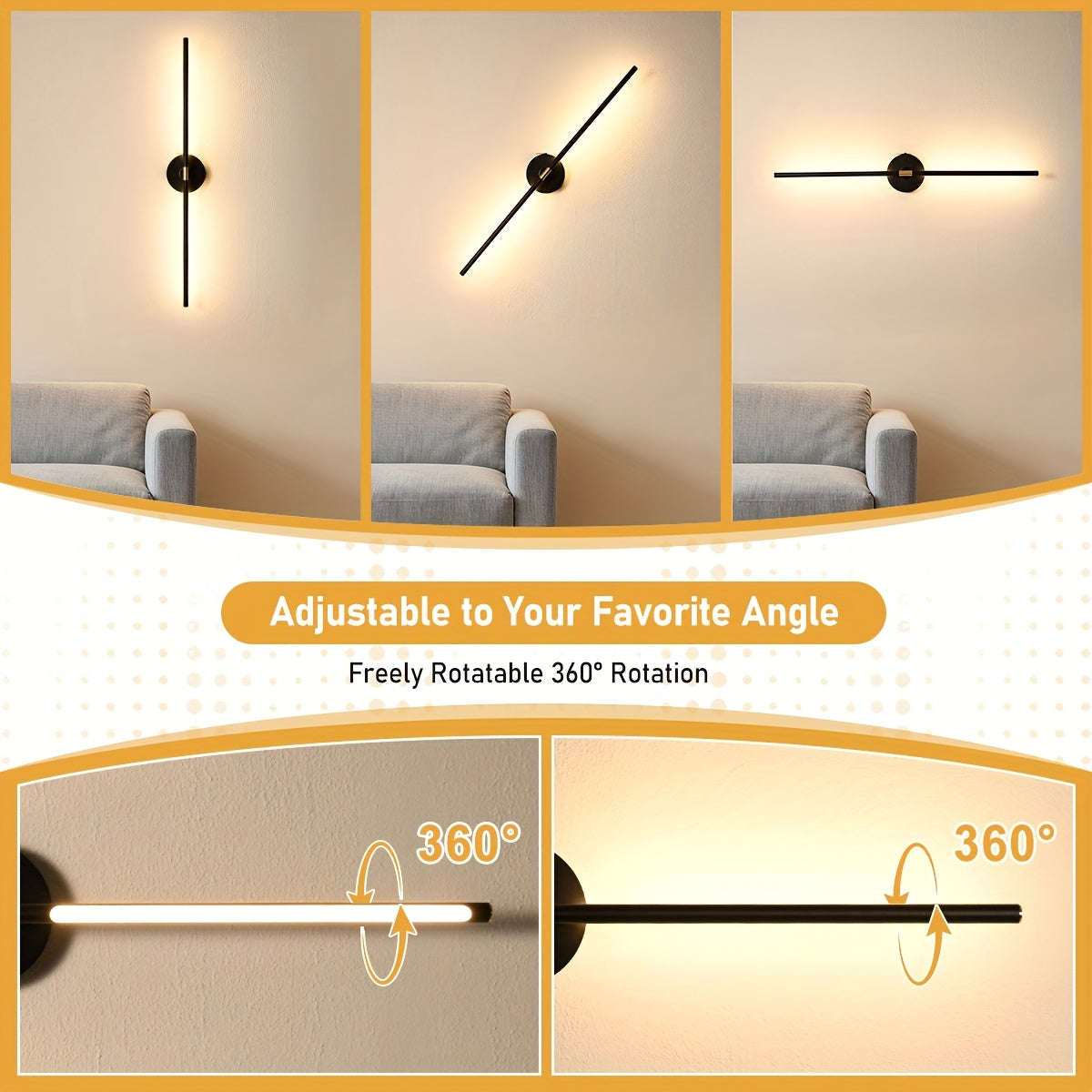 /2-Piece Modern Black Gold Cordless Wall Light with Remote Control and USB Charging, Rechargeable Lithium Battery Powered (No Plug-In Required), Stepless Dimming Sleep Mode and Memory Function, 3-Color Stepless Dimming