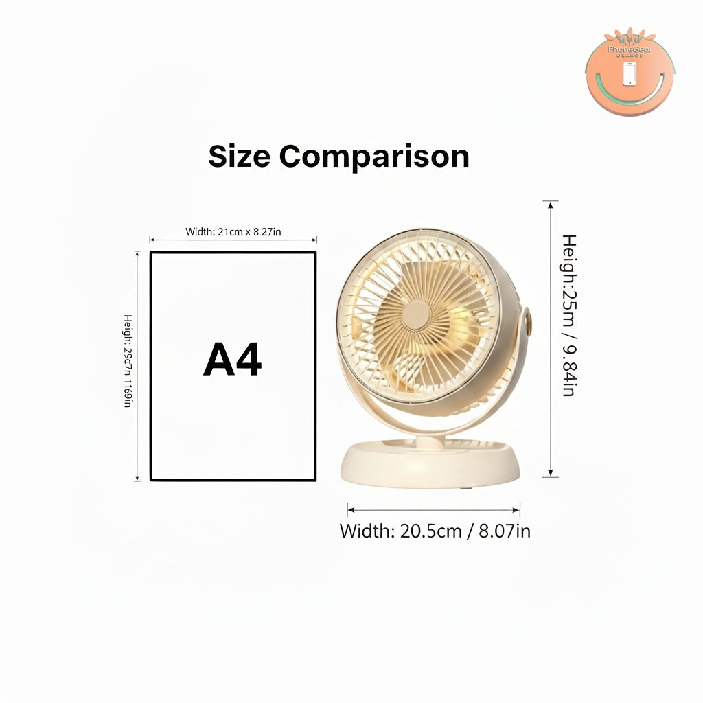 Large Quiet Air Circulation Table Fan - Size: 9.84in x 8.07in | Warm Light Turbo Desktop Circulator Fan, Fast Indoor Air Circulation, Multi-Speed High Wind Adjustment, Groove Back for Wall Mount