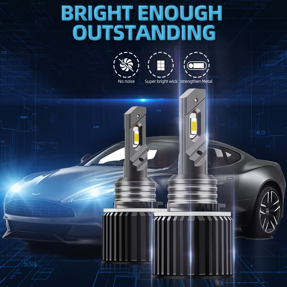 2-Pack H15 LED Headlight Bulbs | 48000LM High Lumens Super Bright 6000K White Light, High Stability, Turbo Jet Plug-and-Play, Suitable for Motor Vehicles