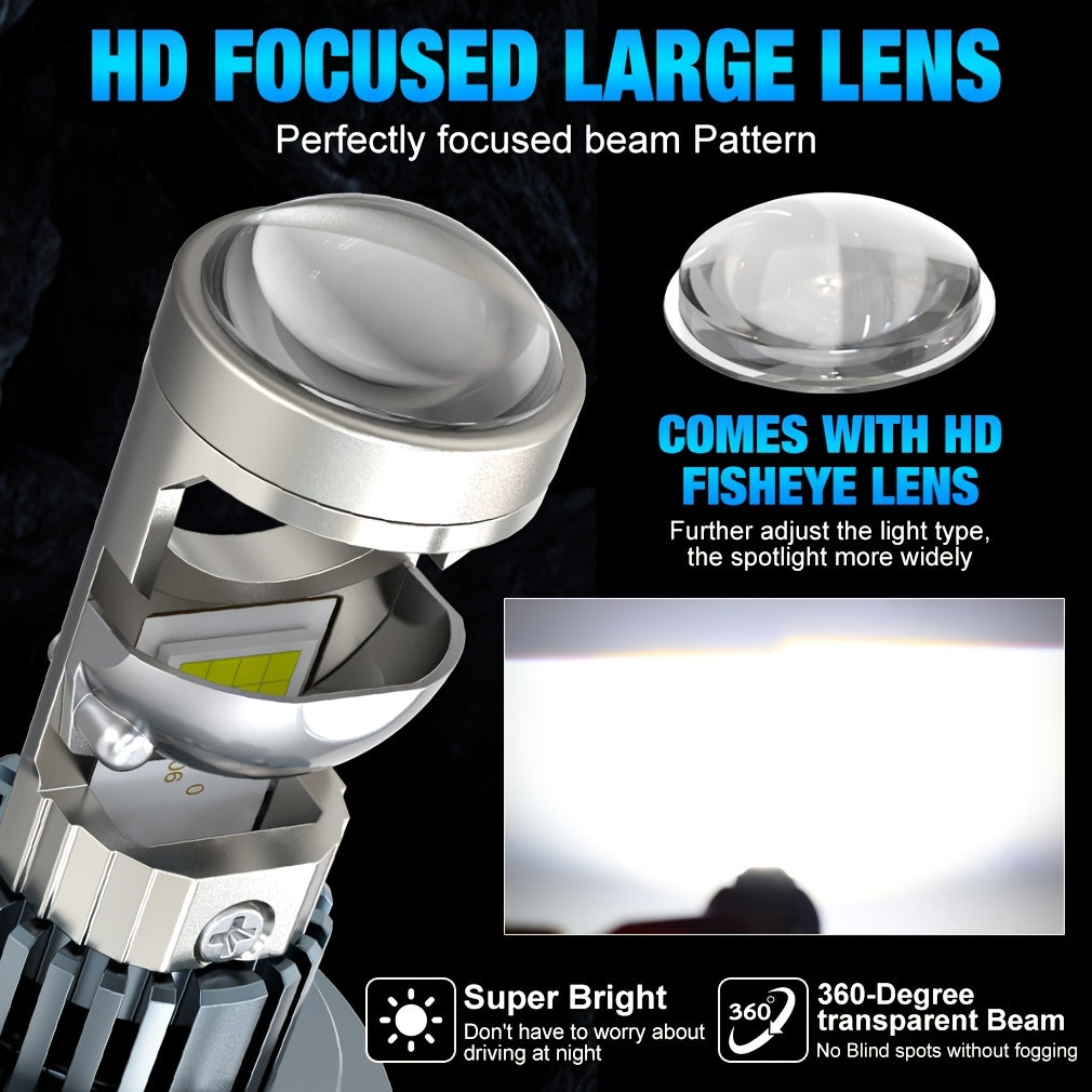 Pair of H7 H4 LED Headlights Small Lens CAN Bus Spotlight Projector Lens CAN Bus Car Fog Light 6000K
