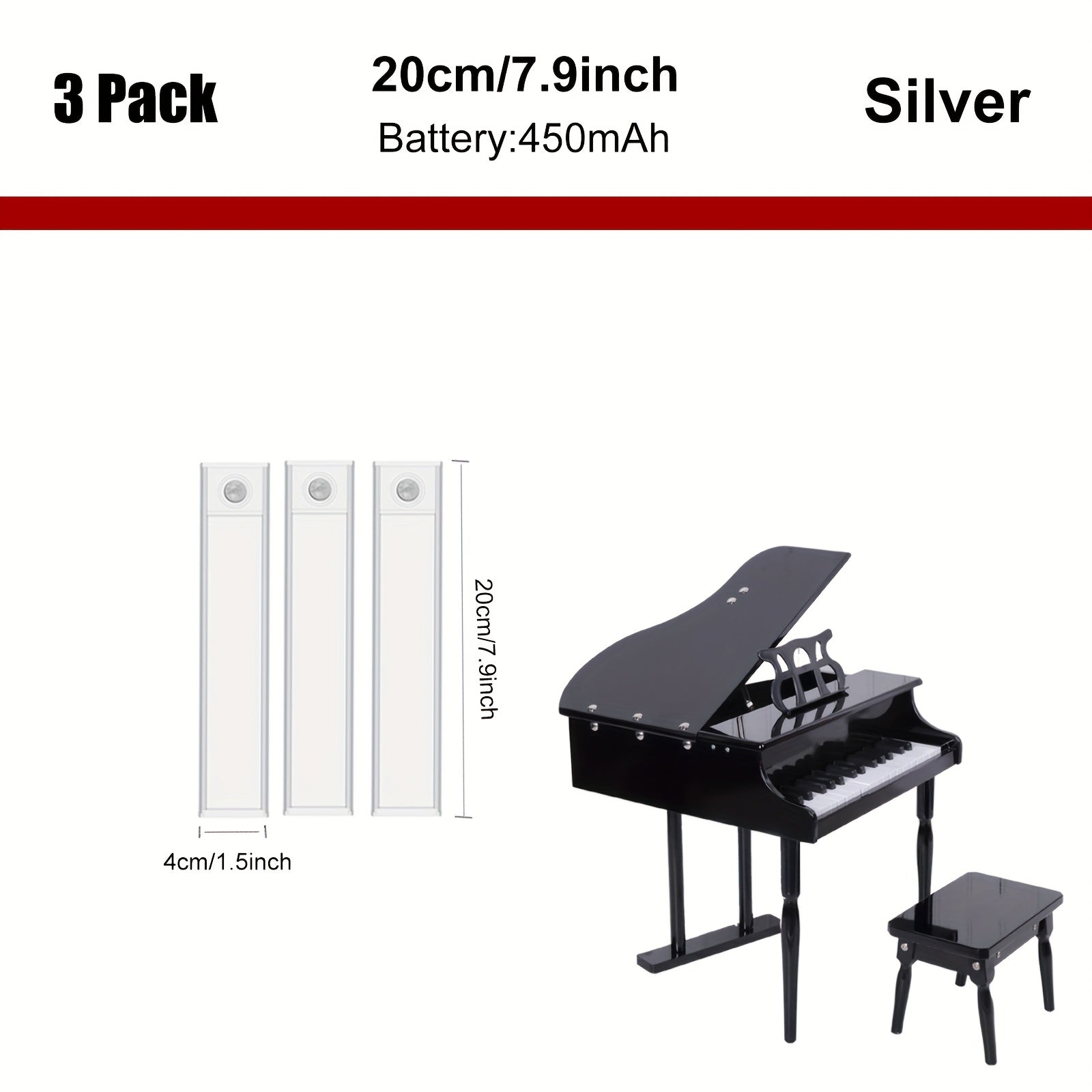 3 Pack Aiwellkay 舞台照明灯 超薄铝合金款 LED灯条 3色光可调 运动感应 USB充电式无线磁吸 亮度可调 乐器架灯