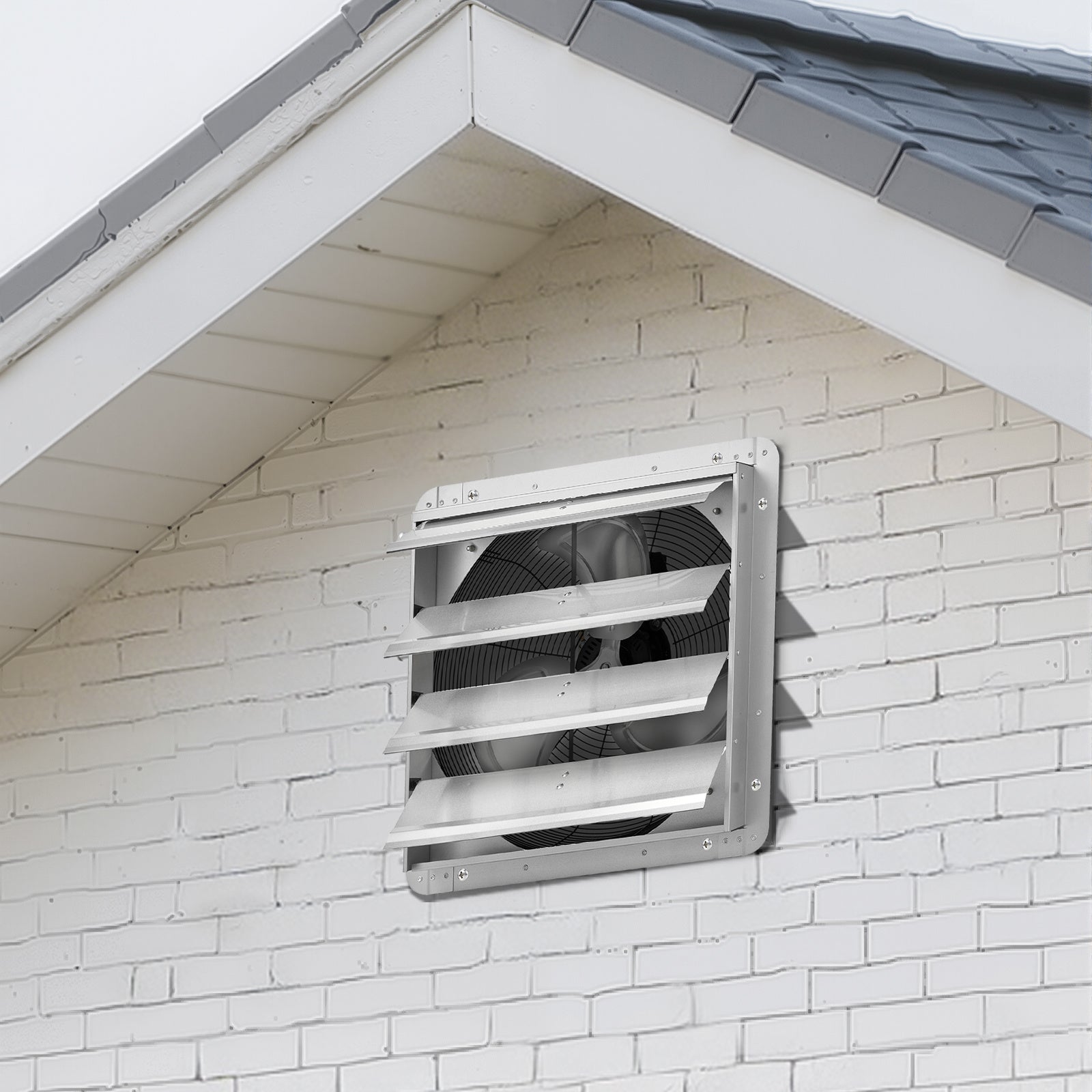 VEVOR 18"/20" Louvered Exhaust Fan, Wall-Mounted Attic Vent Fan, 2200 CFM/3000 CFM, AC Motor, Heavy-Duty Steel, Low Noise, for Shed Garage Greenhouse Ventilation Cooling, Silver