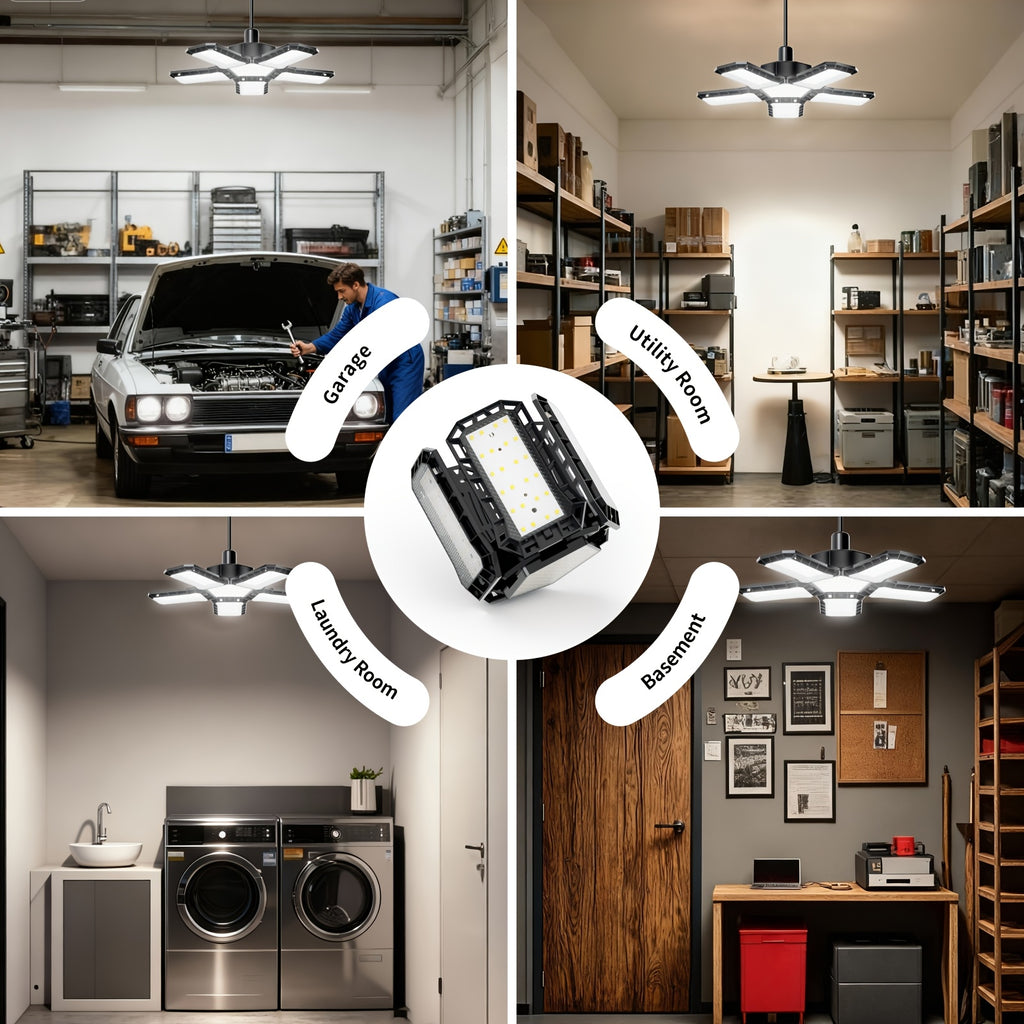 15000 Lumen Ultra-Bright Deformable LED Garage Light, E26/E27 Base Screw-In Installation, No Wiring Required, Equipped with 188 LED Chips, 360-Degree Adjustable Ceiling Light, Suitable for Garage, Basement, Workshop
