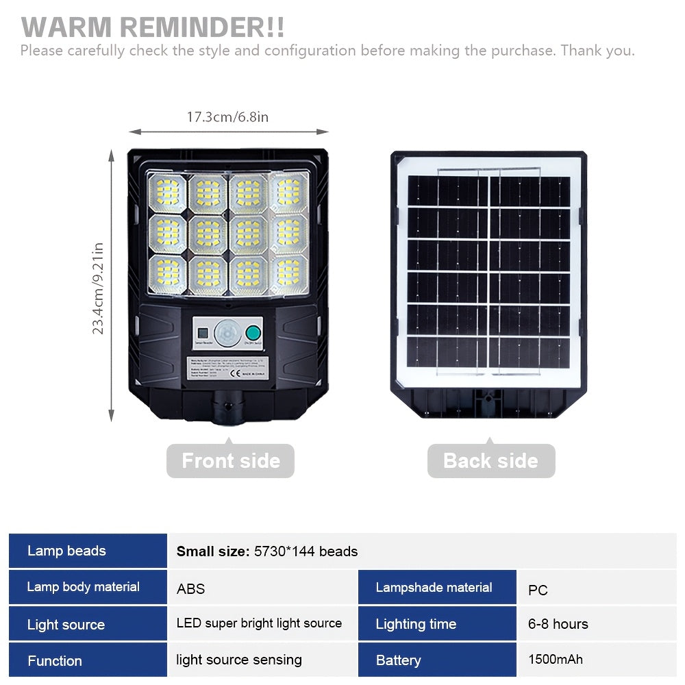 Powerful LED Solar Street Light, Auto Sensor Switch Solar Wall Light, Dusk-to-Dawn Solar Floodlight, 144LED/240LED/336LED Beads, Perfect for Area Lighting, Courtyard, Garage Entrance - Wide Angle Illumination Light