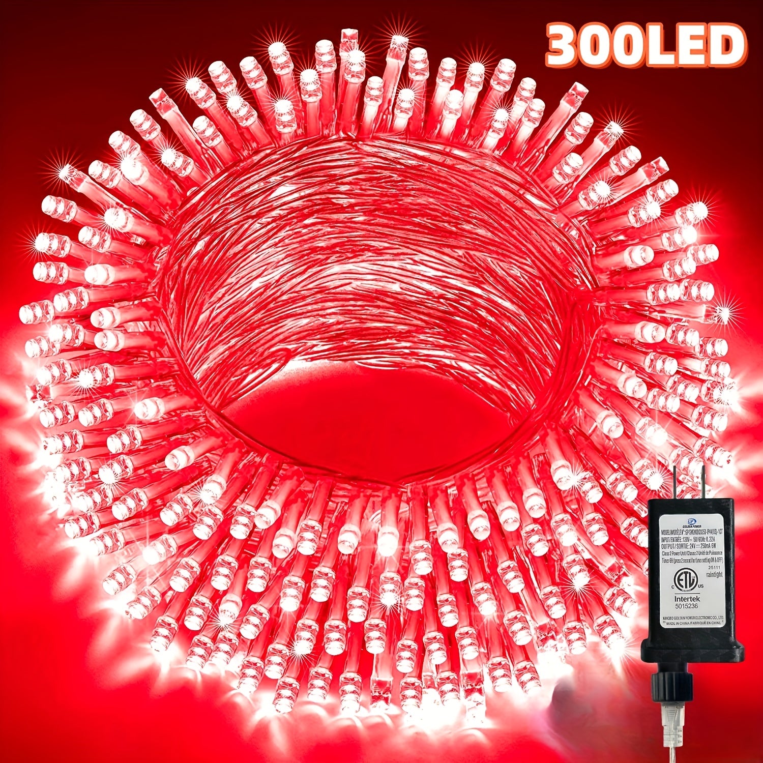 39/72/104 英尺戶外聖誕燈串，含 100/200/300 LED燈，適用於裝飾聖誕樹，具備 8 種模式和記憶功能定時器，透明線 LED 燈，適用於情人節、聖誕節、婚禮、派對