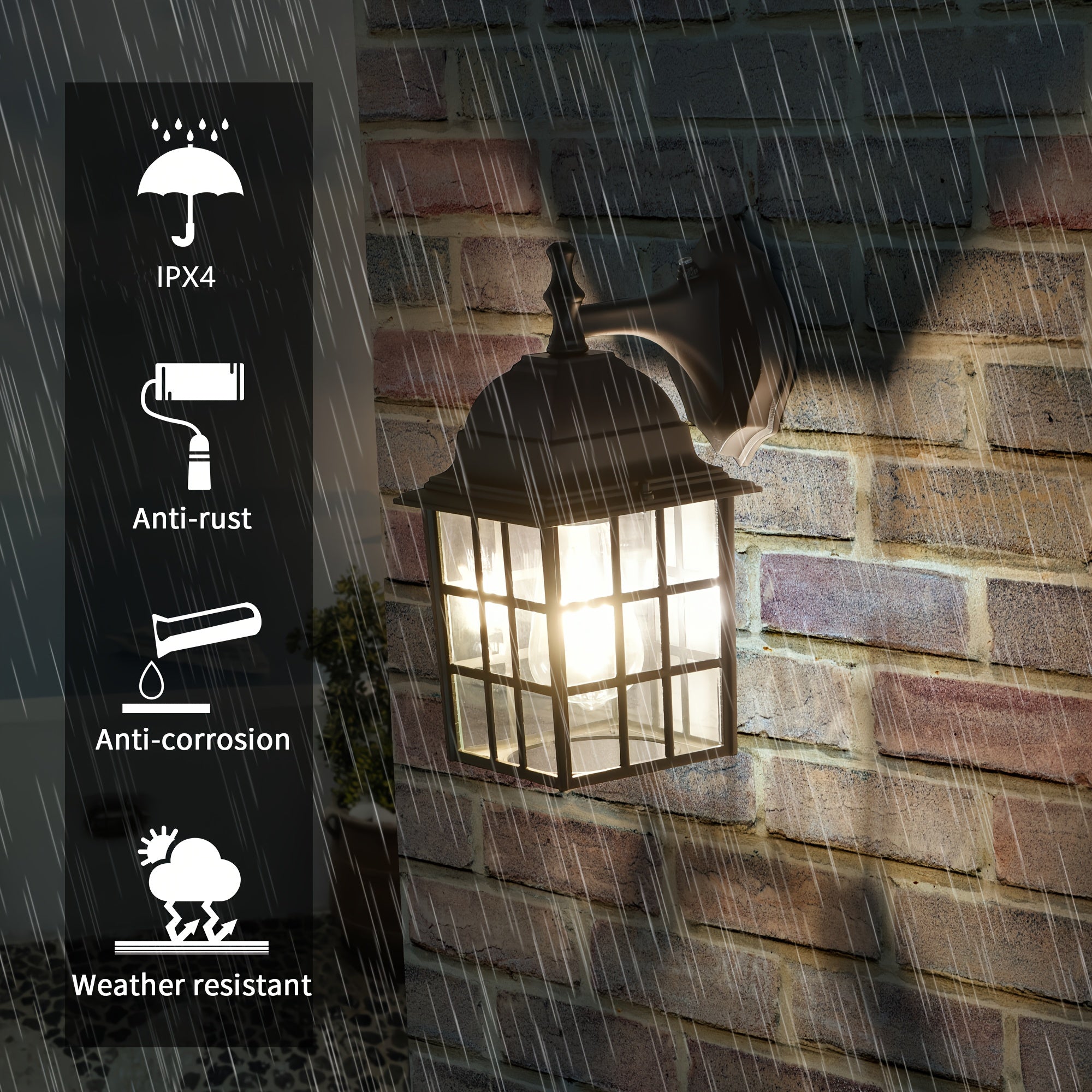One-Piece Dusk to Dawn Sensor Light Fixture Outdoor Wall Light Wall Mount Modern Matte Black Front Porch Light with Clear Glass (Bulb Not Included)