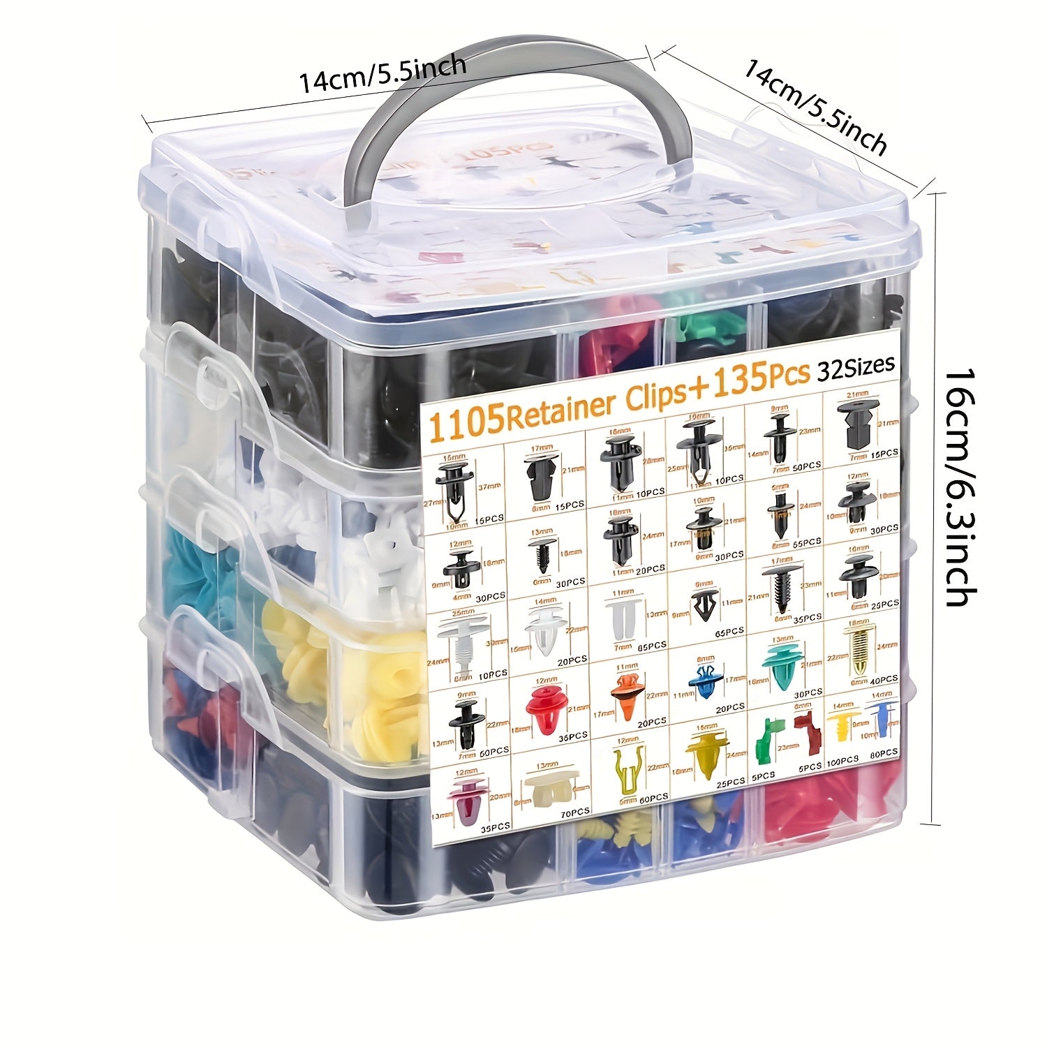 1240-Piece Automotive Push Retainer Clips & Fasteners Assortment – 1105 Push-Type Retainers, 32 Sizes of Fastener Clips, 10 Cable Ties & Fastener Removal Tool – Auto Repair Kit for Hood, Bumper & More