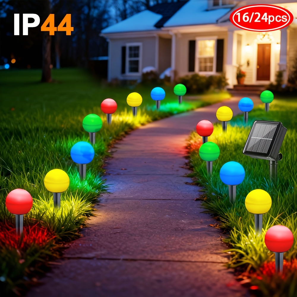 16/24PCS Solar LED Colorful Ball Christmas Lawn Light, Christmas Garden Light, Ground Insert Light, 8 Lighting Modes, IP44, Decorative Light for Christmas, New Year, Valentine's Day Party, Suitable for Garden, Courtyard, Path, Lawn, Driveway Decoration