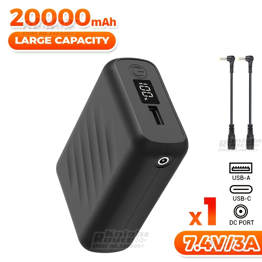 20000mAh Power Bank, DC 7.4V/3A & USB 5V/3A Portable USB Charger Fast Charging External Battery Pack for Heating Jacket Vest Pants Clothing Equipment