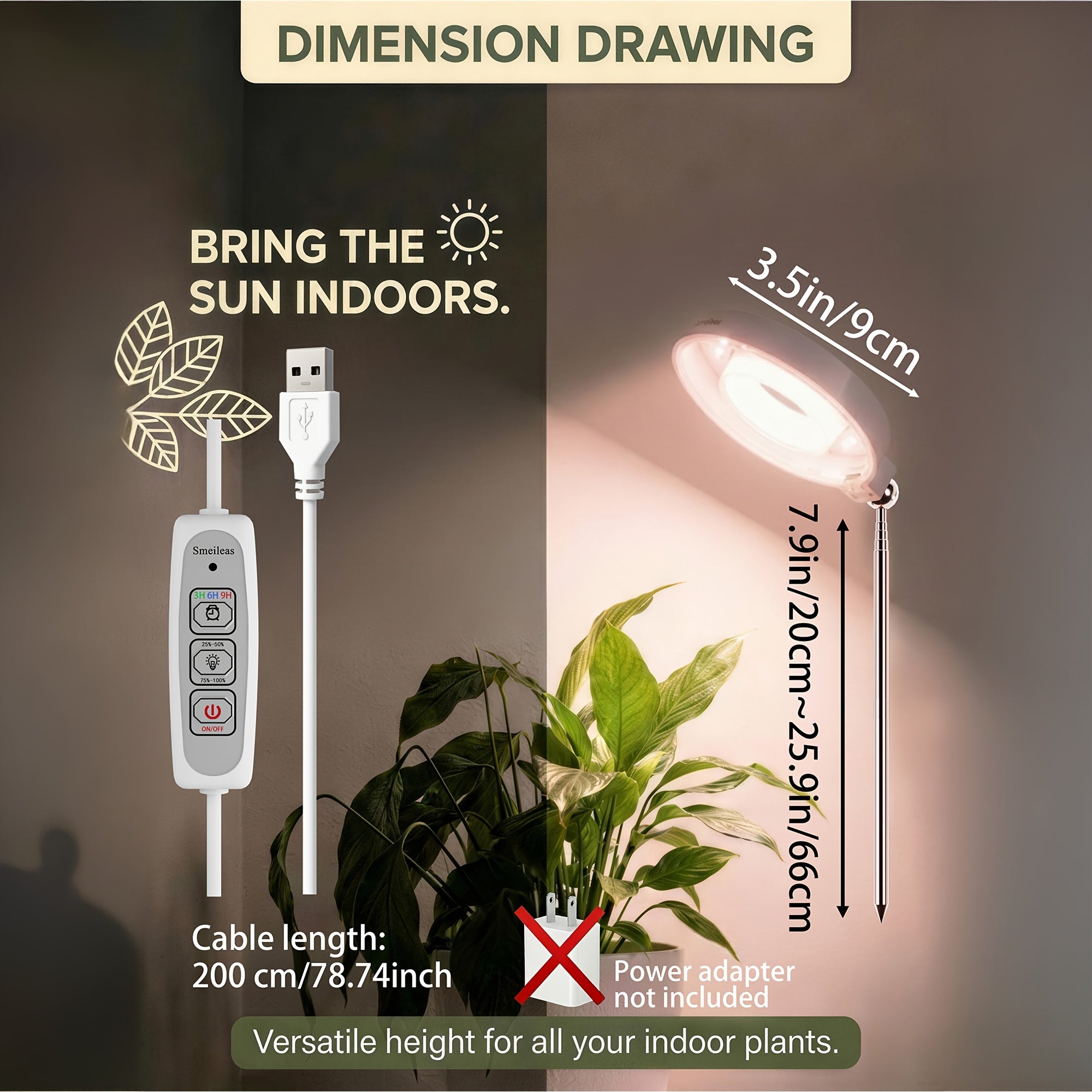 3-Pack Indoor Plant Grow Light, 720° Magnetic Mount Head, Full Spectrum, Height Adjustable, 3/6/9H Timer & Brightness Dimmable, for Tall Floor Plants, White