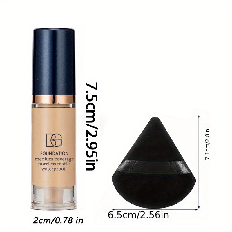 BEAUTY GLAZED全效遮瑕防水粉底液与粉扑套装——强效遮盖黑眼圈与瑕疵，适用于所有肤质（中性偏白），便携式全妆遮瑕
