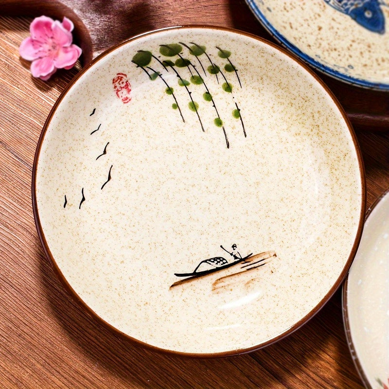 4pcs 7-Inch Japanese Ceramic Plates – Perfect Blend of Traditional Craftsmanship & Modern Aesthetics – Light Luxury Table Art Starts Here
