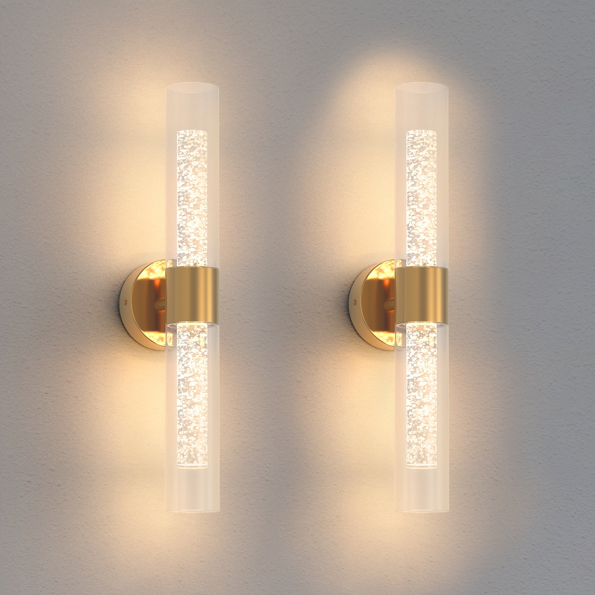 2-Pack Bubble Acrylic Wall Light | 21.7-Inch Long Cylindrical Glass Shade, Rechargeable LED Wall Light with Remote Control, 8000mAh, Dimmable Warm/Cool Dual Color Temperature, Night Light