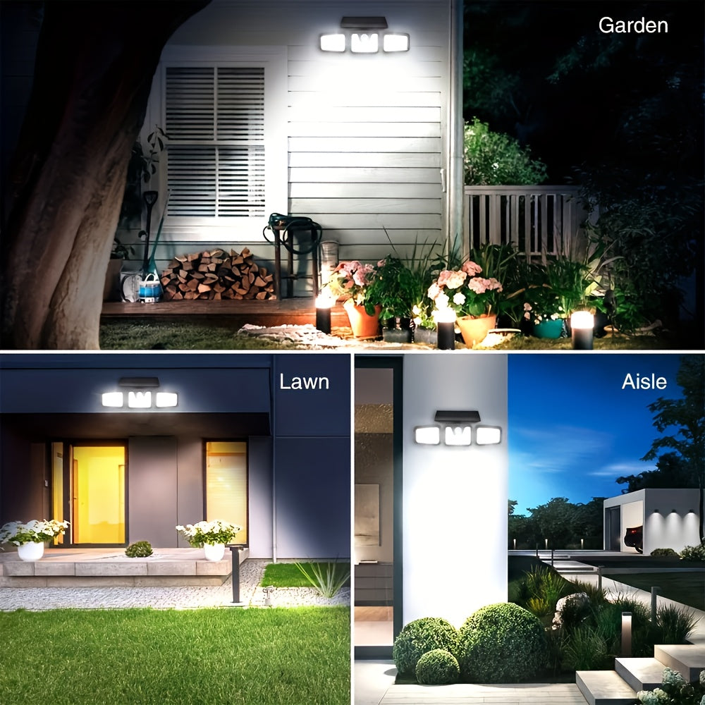 Solar LED Wall Light | 3-Head Outdoor Lighting | IP55 Waterproof | Solar Powered with Motion Sensor | Durable ABS and PC Material | Perfect for Garden, Courtyard, Garage | Halloween and Christmas Decoration