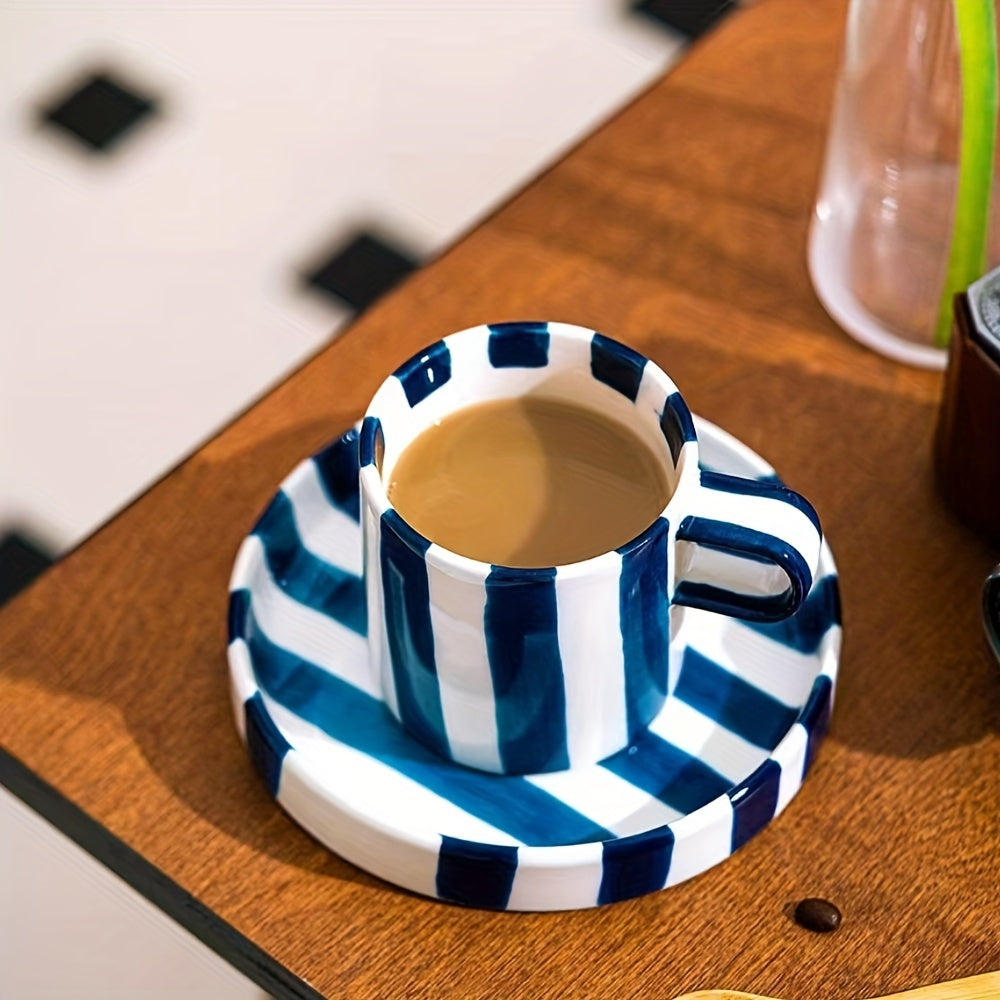 1 Set of Creative Ceramic Coffee Cup & Saucer Set, Breakfast Milk Cup & Afternoon Tea Cup Set with Saucer, Suitable for Home & Office, 250ml / 8.5oz/ Fr: 1 Set de Tasse à café et soucoupe en céramique créative