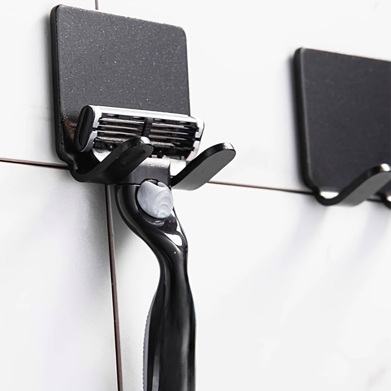 3-Pack No-Drill Adhesive Razor Holder & Towel Hook - Wall Mount Bathroom Storage Set, Drill-Free for Tile, Mirror, Door, Plastic Material, Bathroom Organizer