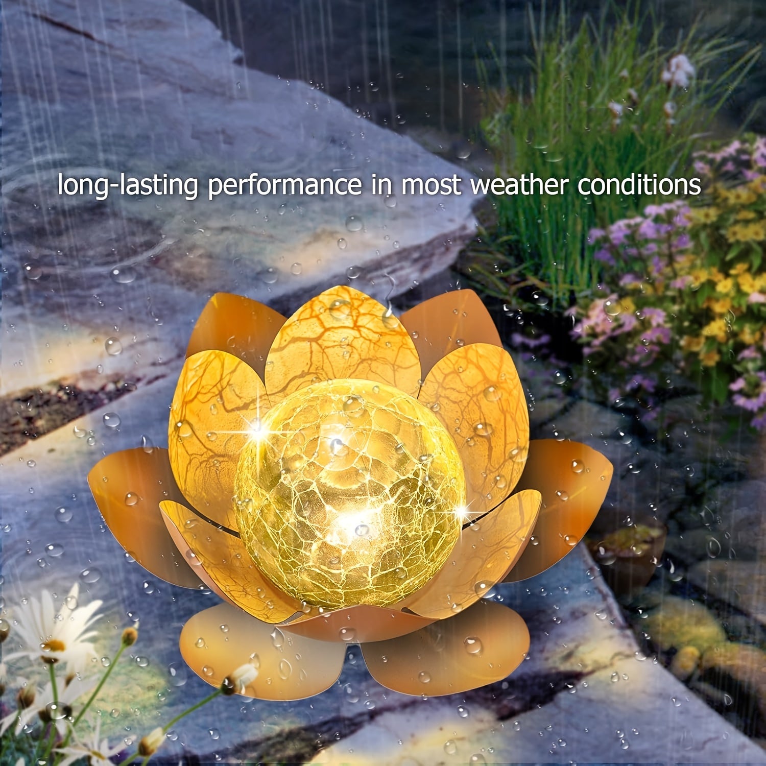 2 Pack Outdoor Solar Pink Lotus Light, Wrought Iron Garden Decoration, LED Light with Cracked Glass Ball, IPX4 Waterproof Rating, Perfect for Patio, Lawn, Terrace, Tabletop, Gift for Mom