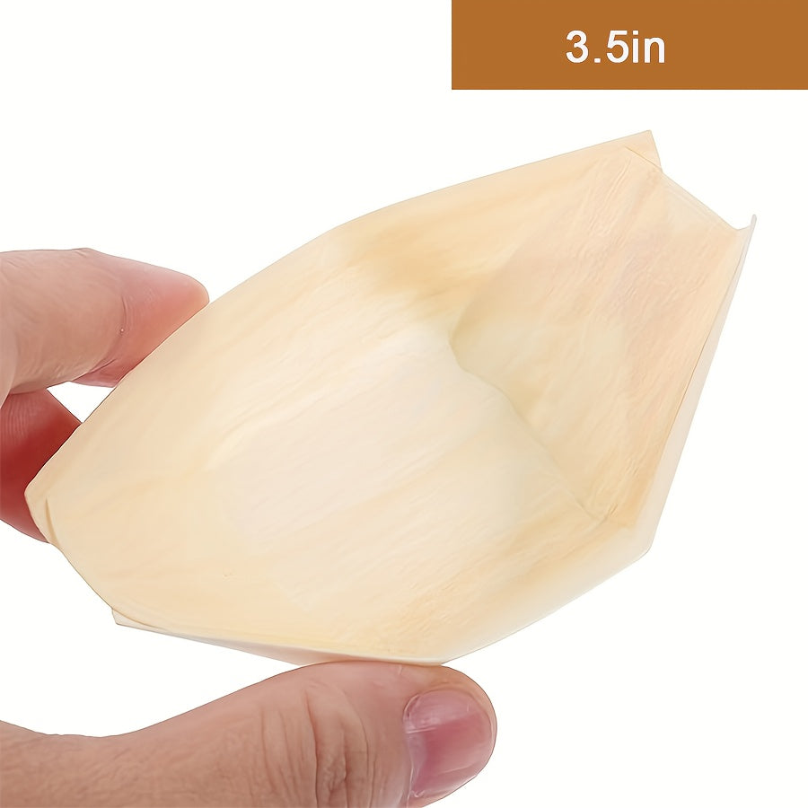 50 Disposable Wooden Plates, Picnic & Camping Food Box, Wooden Boat Sauce Dish – Stronger Than Bamboo, Bowls for Parties, Restaurants, Catering