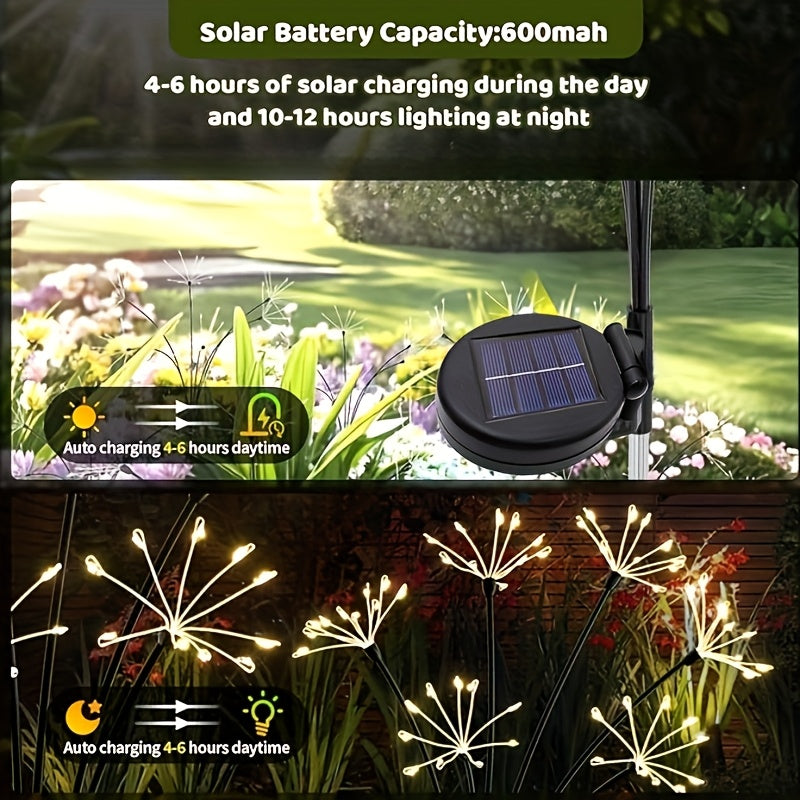 1PCS 6-Head 60LED Solar Garden Twinkling Copper Wire Firework Light, Solar Powered Light Sensor, Auto On/Off, Perfect for Outdoor Courtyard Path Garden Decoration, Christmas/Halloween Decoration