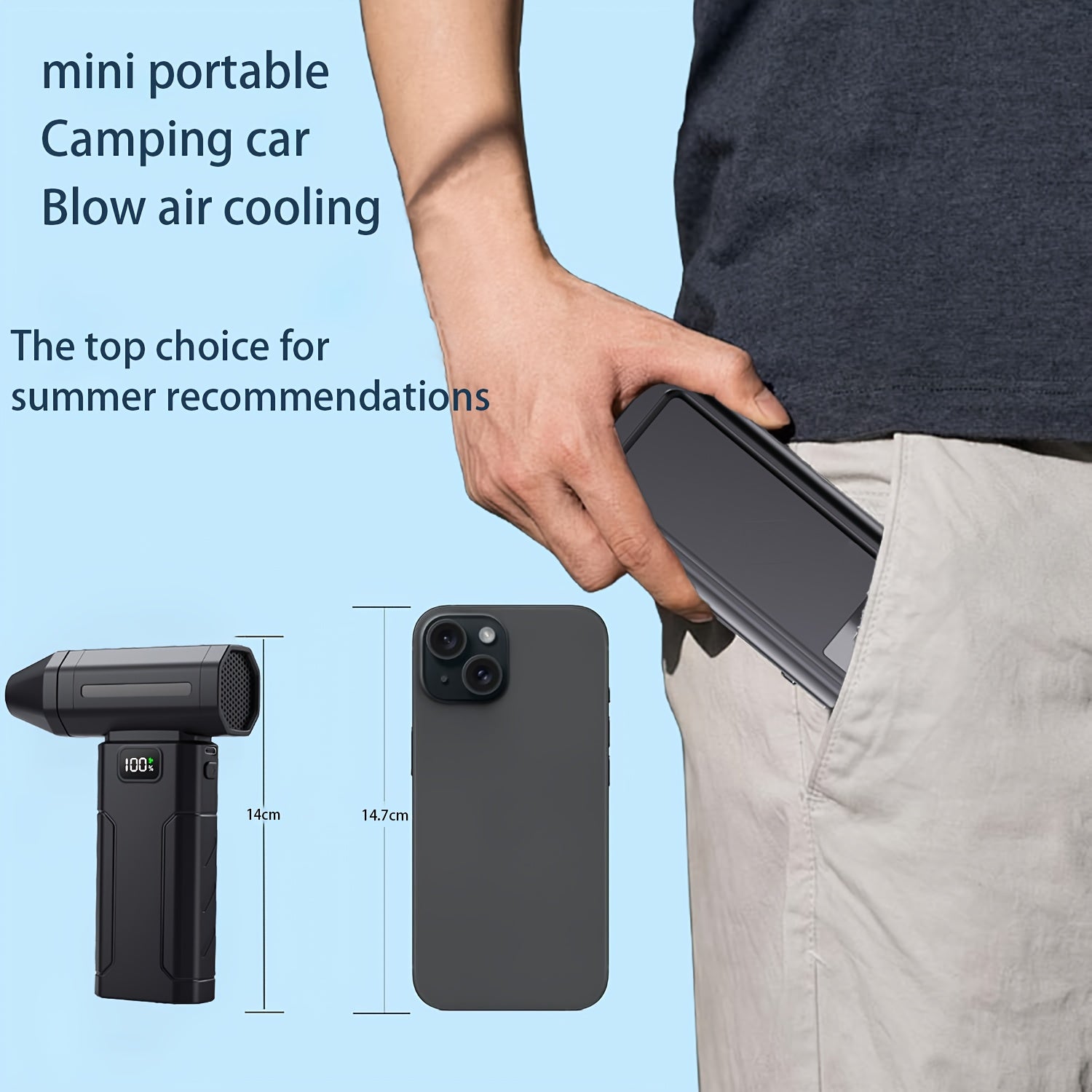 5200mAh Large Capacity Handheld Portable Fan, Personal Cooling Fan, Rechargeable with LED Light, Multi-use for Snow Removal, Keyboard Dust Cleaning, Cooling, Air Drying, Leaf Blowing, Essential for Outdoor