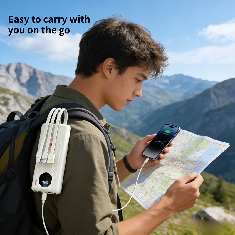 10000mAh Portable Large-Capacity Power Bank | 22.5W Fast Charging, Built-in Digital Display, Multiple USB Cables, Flashlight, Outdoor Emergency Power Supply, Ideal Gift for Friends and Relatives