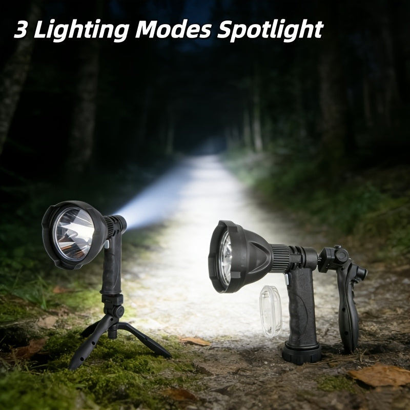 Professional spotlight - 1000 lumen LED rechargeable flashlight with 360° adjustable tripod, USB-C fast charging & 3 lighting modes, portable handheld spotlight suitable for camping, hunting, emergency and work (tripod included)