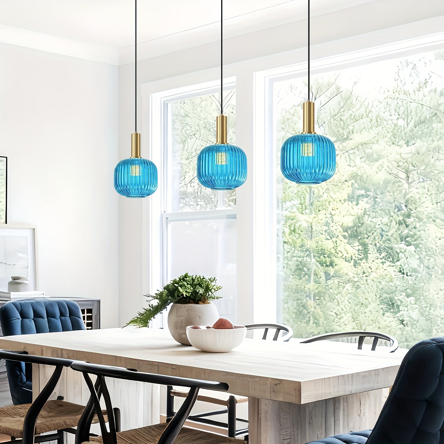 Blue glass modern minimalist pendant light, suitable for dining room, living room, kitchen, bulb not included
