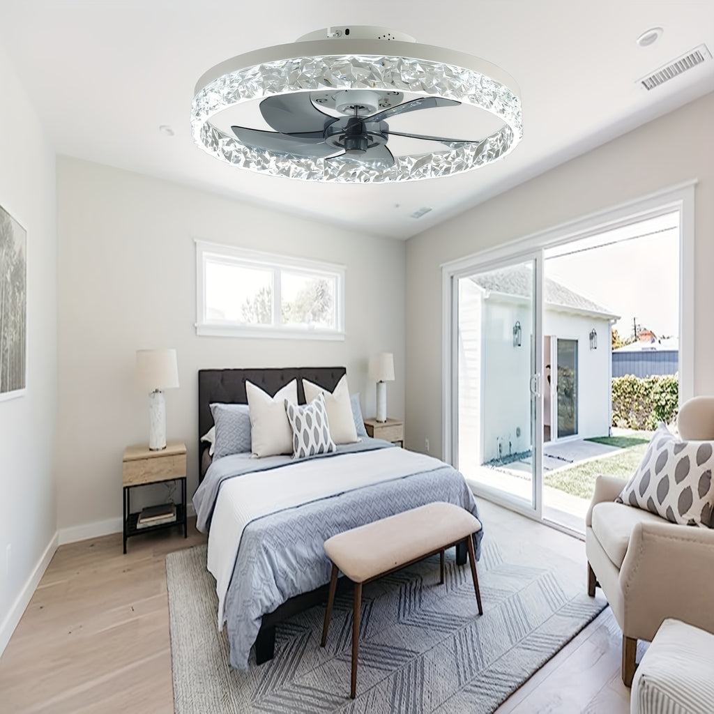 19.7 Inch Low Profile Flush Mount Ceiling Fan with Light, 3 Color Dimmable LED, 6 Speed Timer Remote Control, Reversible Motor Ceiling Lamp for Room & Bedroom Decor