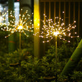 2个太阳能花园烟火灯 - 90颗LED，智能光感自动亮度调节，适合庭院、后院及小径装饰