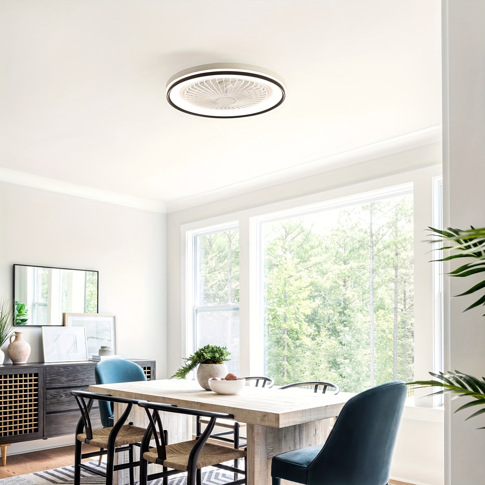 Sofucor 19 Inch Modern Ceiling Fan | RGB Color Changing Light, Dimmable Remote, Reversible DC Motor, 7 Blades & 3 Timers, for Living Room, Dining Room, Study & Bedroom