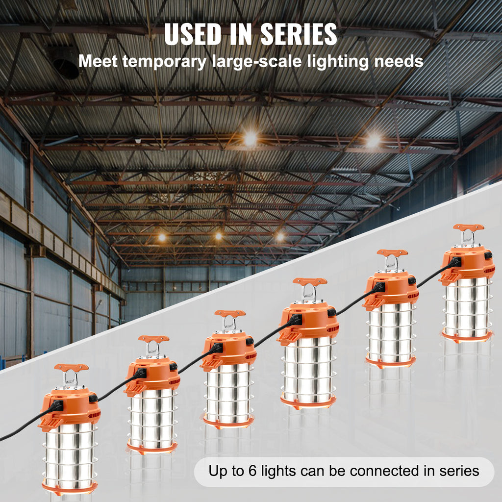 VEVOR LED Temporary Work Light, 150W, 20000lm Construction Light, 5000K Portable Ultra-Bright Waterproof Daisy Chain Up to 6 Lights, Hanging Job Site Light Indoor and Outdoor Lighting