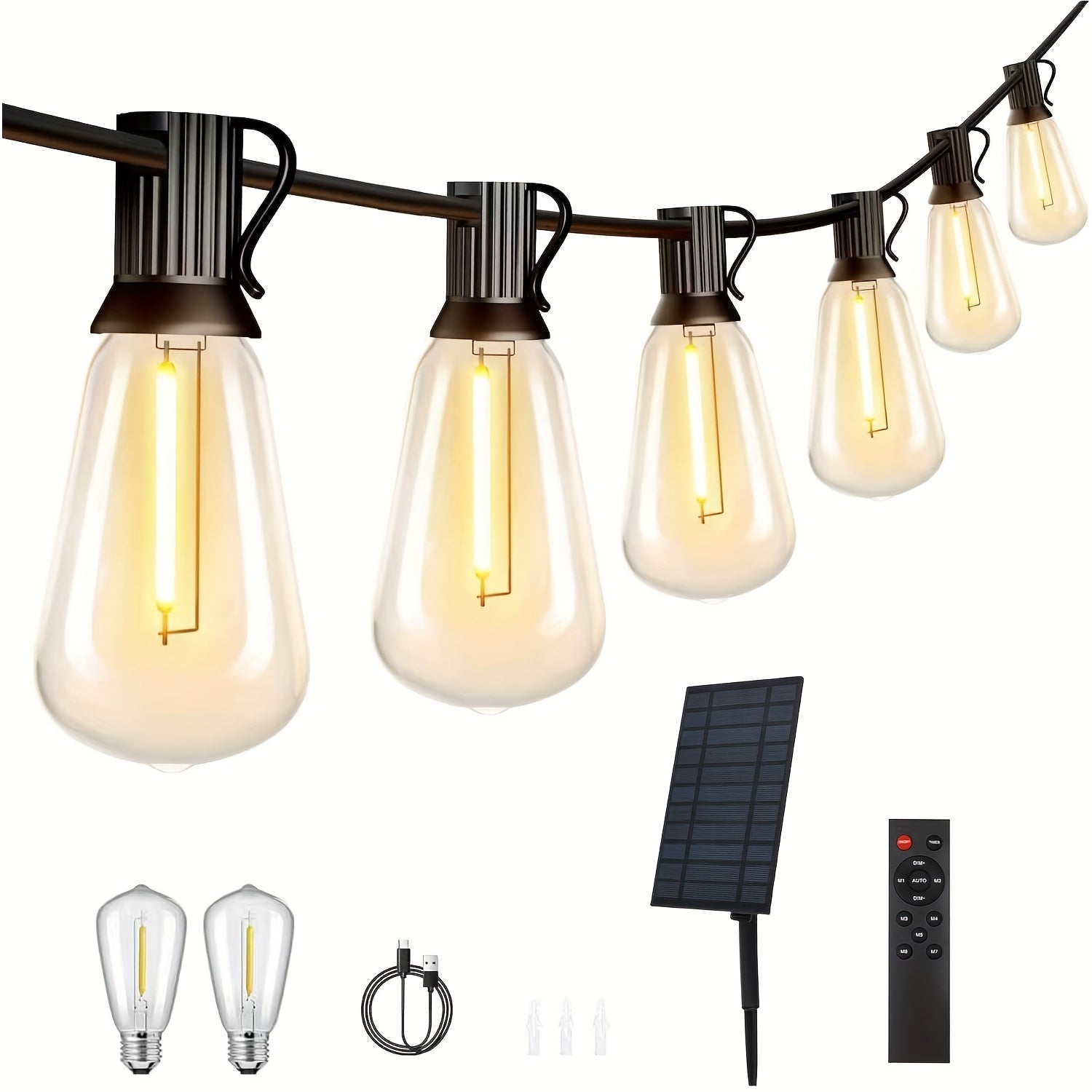Solar ST38 LED String Light - 50/100/200FT Shatterproof Light String with Remote Control, Perfect for Outdoor Courtyard Decoration, Cafe Bistro, Christmas Wedding Party Night Light