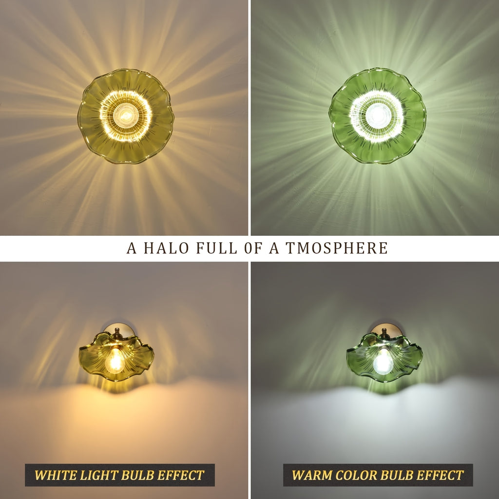 Semi-flush mount ceiling light, gold hallway vintage light fixture ceiling, with green water lily glass, 4.72-inch base modern ceiling light, suitable for porch, kitchen, bedroom (E27 base, bulb not included)