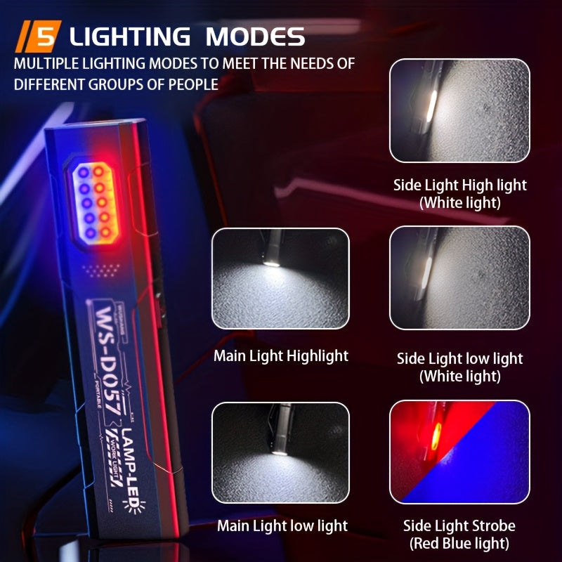 -Pack Handheld LED Flashlights, Portable Mini 5-Mode Torch, USB Rechargeable, Bright Outdoor Lantern with Pen Clip, Red & Blue Strobe Light, Slim & Lightweight Work Light, Ideal for Hiking, Fishing