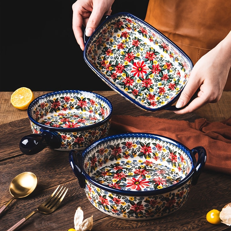 1 Piece, Polish Ear-Shaped Ceramic Baking Dish, Hand-Painted Relief Salad Plate for Home Use, Cheese Baked Rice Dish