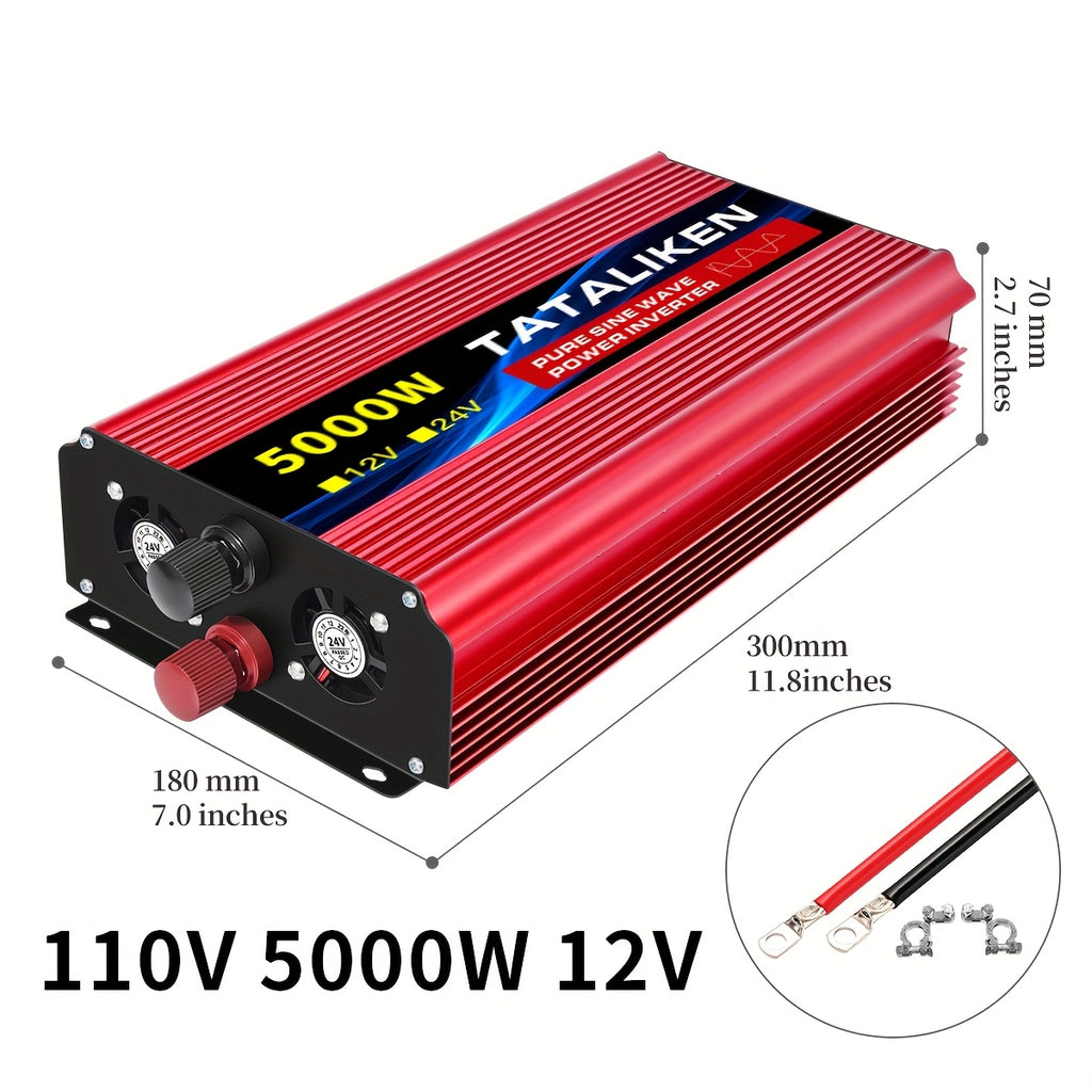 便携式4000W/5000W（峰值）纯正弦波电源逆变器带LED显示屏 12V直流转110V交流60Hz 适用于汽车、房车、卡车、露营 美国插头