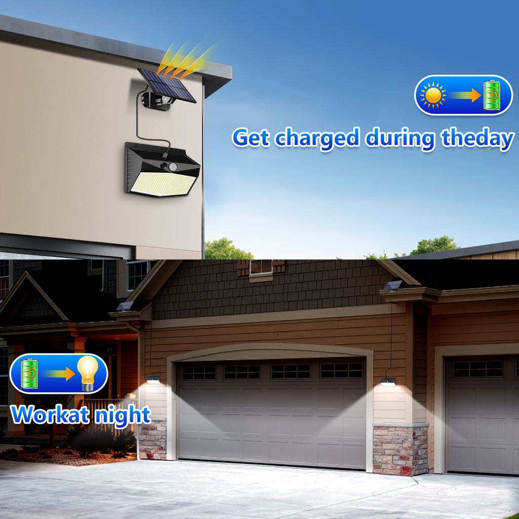1 Outdoor Solar Light with 368 LEDs, Motion Sensor Light, IP65 Waterproof Rating, Porch and Garden Wall Light, with 3 Working Modes, Exterior Wall Light for Garage Front Door Fence, Cool White Light, with 16.4FT Cable, Also Suitable for Indoor