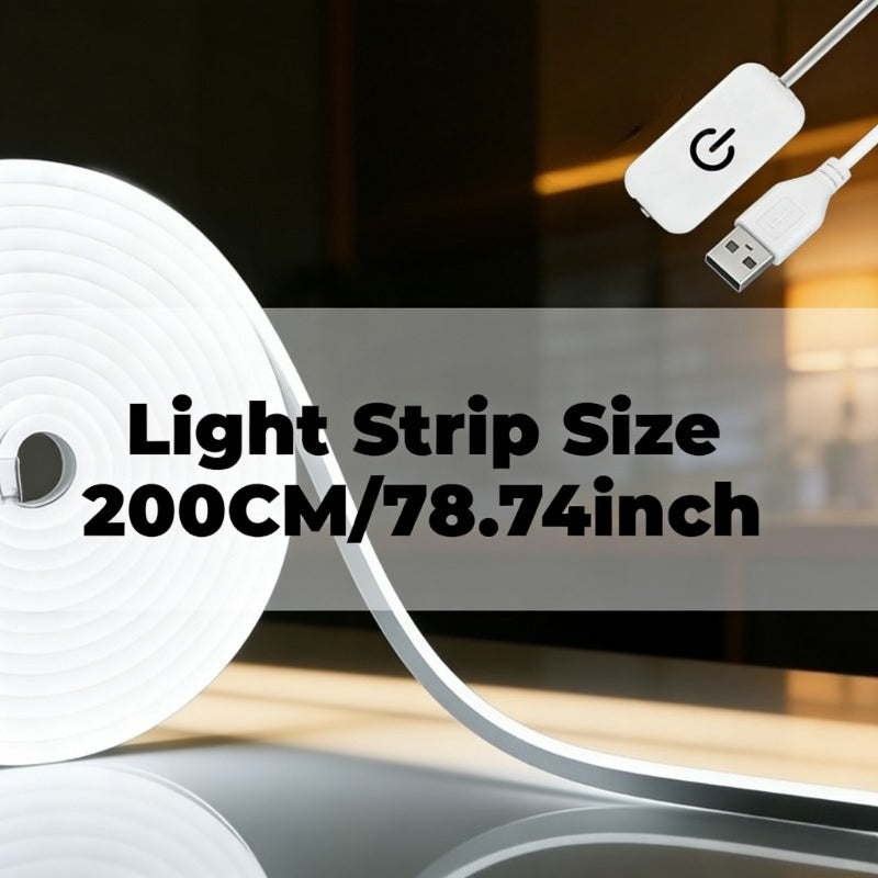 78.74英寸USB触控LED灯带 白色光源 DIY可折叠氛围灯 卧室床头橱柜置物架游戏室室内照明