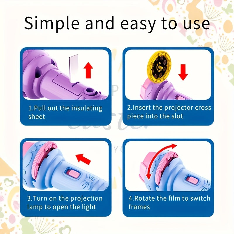 Mini Projector Flashlight with 3 Projection Slides, 24 Patterns including Animals, Dinosaurs, Vehicles, Space & More, Halloween Gift