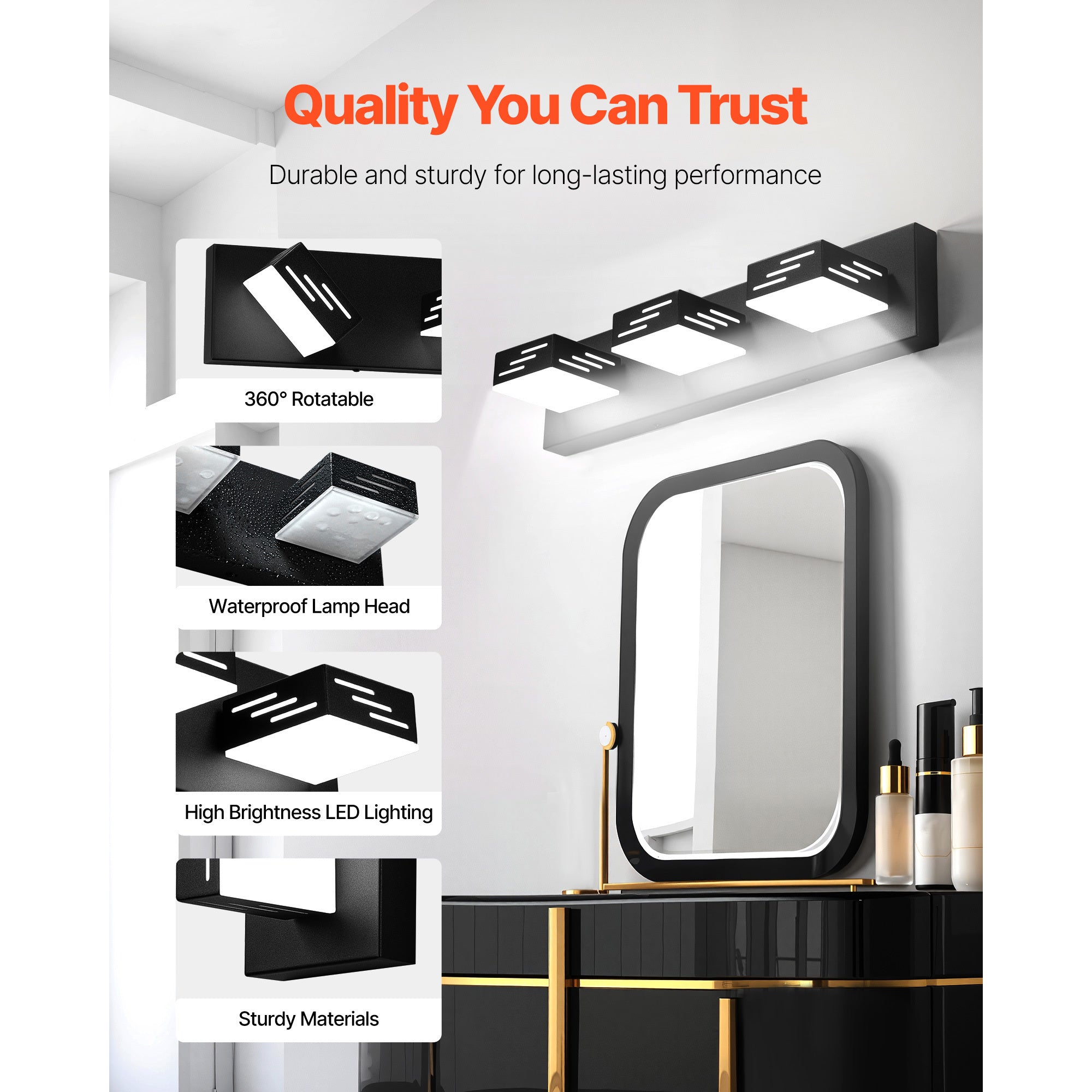 VEVOR 3/4/5/6-Light LED Modern Bathroom Wall Lamp 19.69/25.6/33.5/40.2-Inch Wall Light