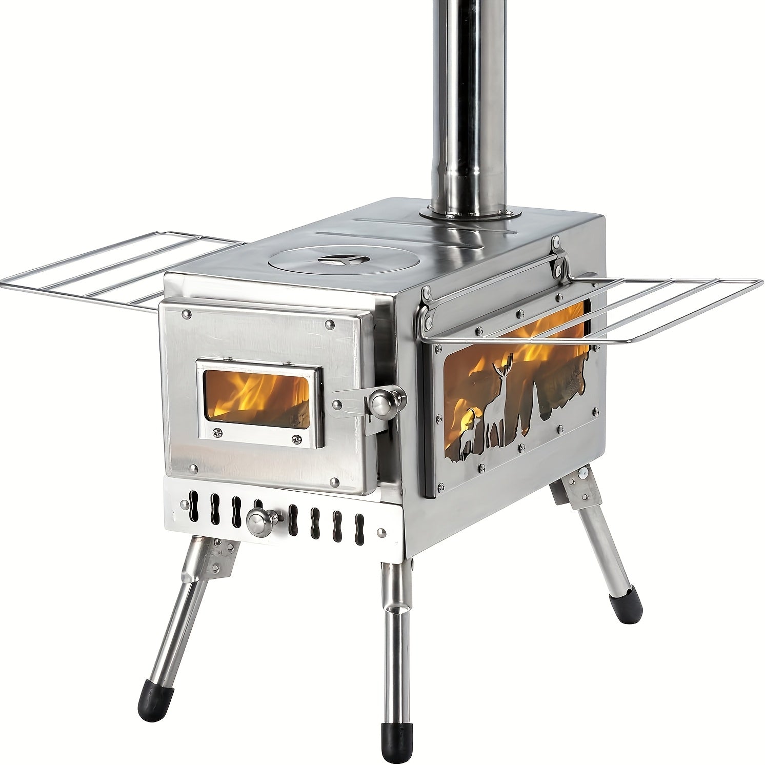Portable Camping Stove with Chimney Pipe, Designed for Heating and Cooking While Camping