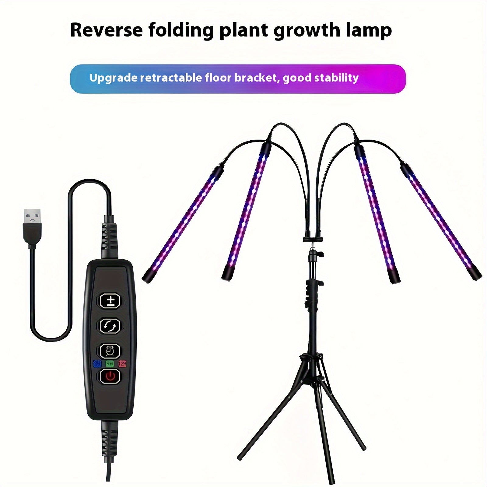 4-Head LED Plant Grow Light, Full Spectrum 3 Modes Adjustable Support Indoor Grow Lamp Home Commercial Large Coverage for Plant Night Growth