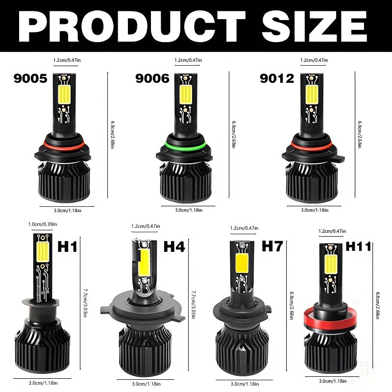 Car LED Light Kit (2-Pack), for Car Headlights, Compatible with 9005/HB3, 9006/HB4, H11, H4, H7, H1, F17 Models, Provides 15000 Lumens and 180W of 5000K White Light Illumination, No Battery Included