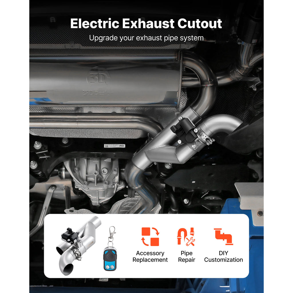 VEVOR Electric Exhaust Cutout, 2.5 Inch Universal Stainless Steel Exhaust Valve Kit with One Controller Remote Control Kit, Cutout Valve, Y-Pipe, Remote and Box, Suitable for Trucks, Sedans, Sports Cars, SUVs