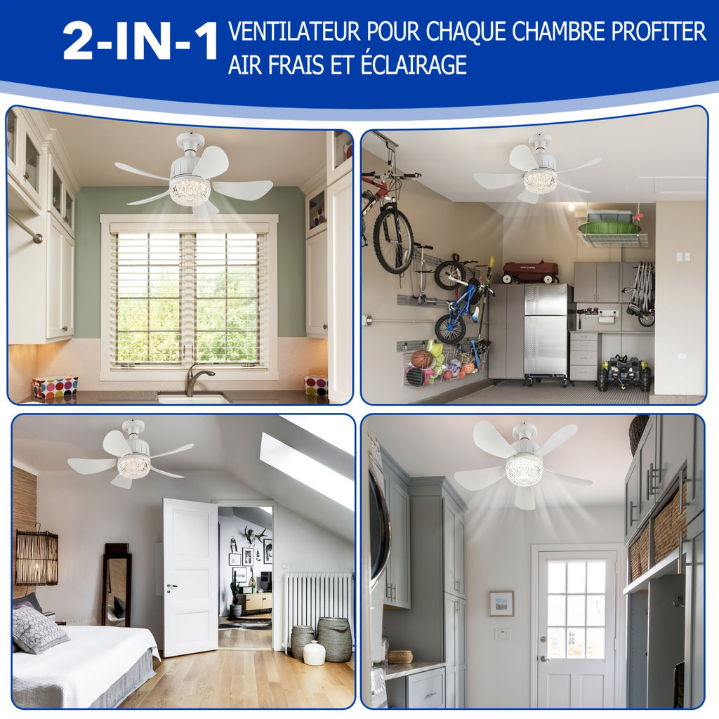 1/2 Pack Christmas Light Socket Ceiling Fan, Plug-in E27/E26 Fan Bulb with Remote, Mini Ceiling Fan 3 Speed Dimmable LED Light, Socket Fan for Kitchen Bedroom Small Rooms