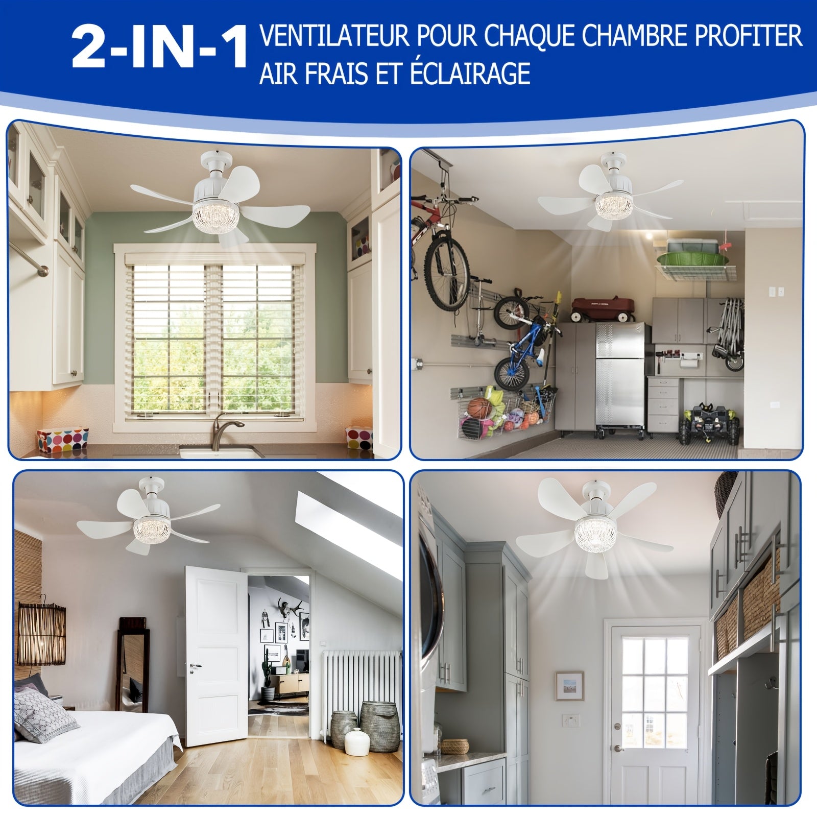 1/2 Pack Christmas Light Socket Ceiling Fan, Plug-in E27/E26 Fan Bulb with Remote, Mini Ceiling Fan 3 Speed Dimmable LED Light, Socket Fan for Kitchen Bedroom Small Rooms